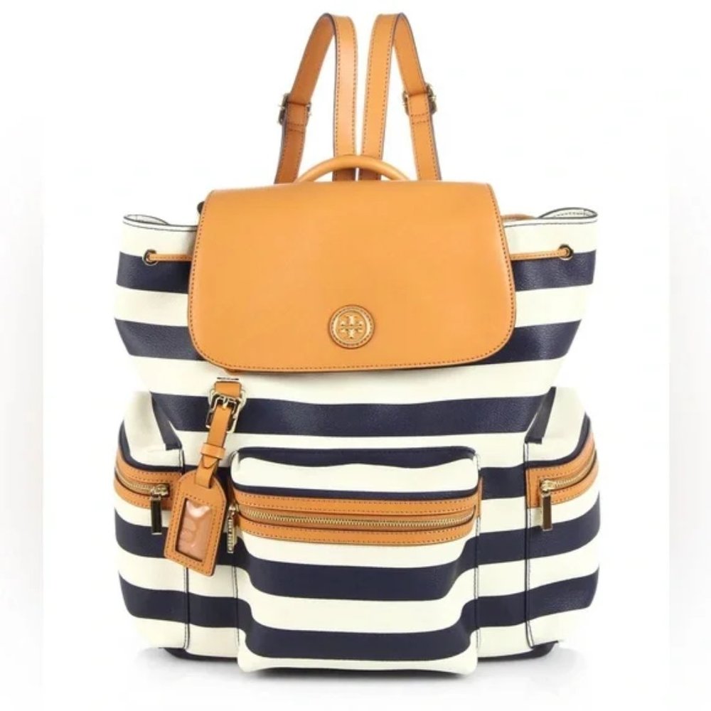Tory Burch Kerrington Navy Striped Backpack